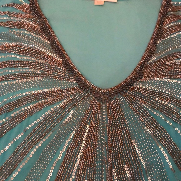 Turquoise Beaded Sheer Top - Picture 3 of 4